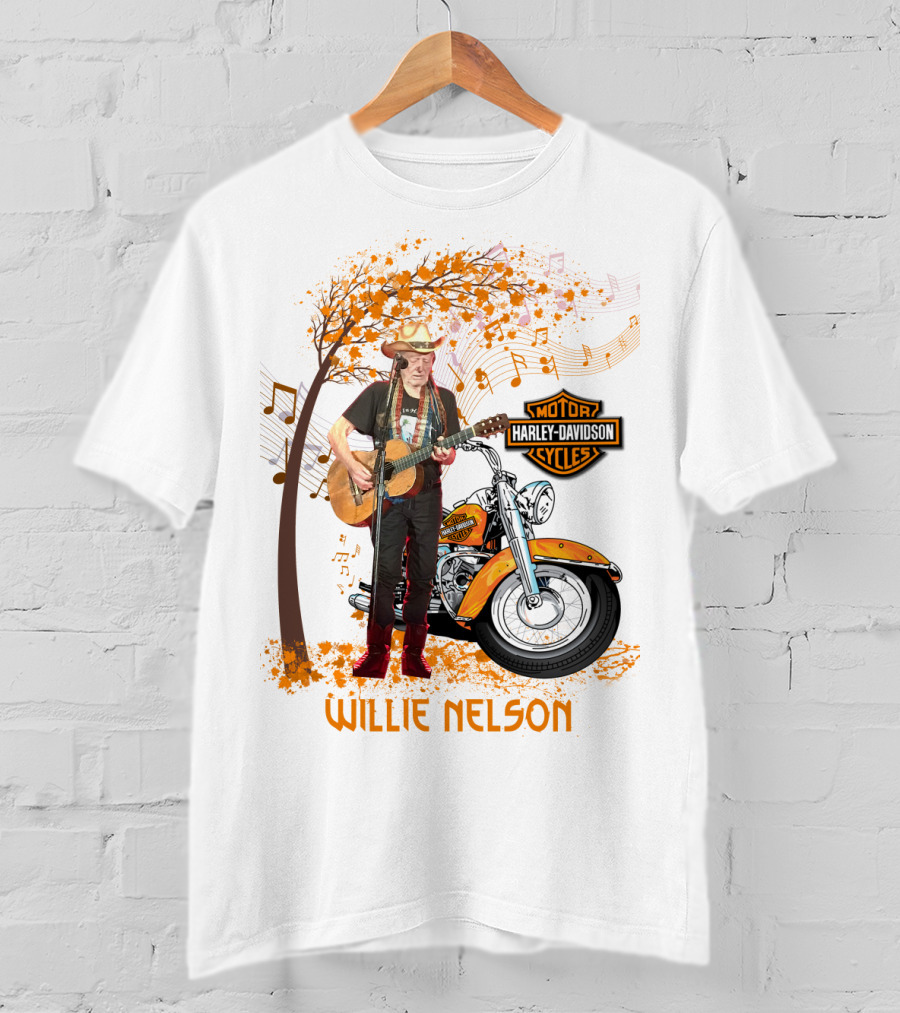 Willie Nelson Harley Davidson Motorcycle Music Tree T-Shirt
