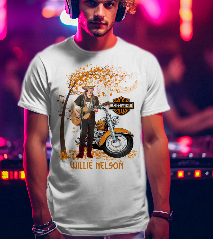 Willie Nelson Harley Davidson Motorcycle Music Tree T-Shirt