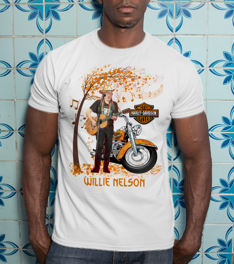 Willie Nelson Harley Davidson Motorcycle Music Tree T-Shirt
