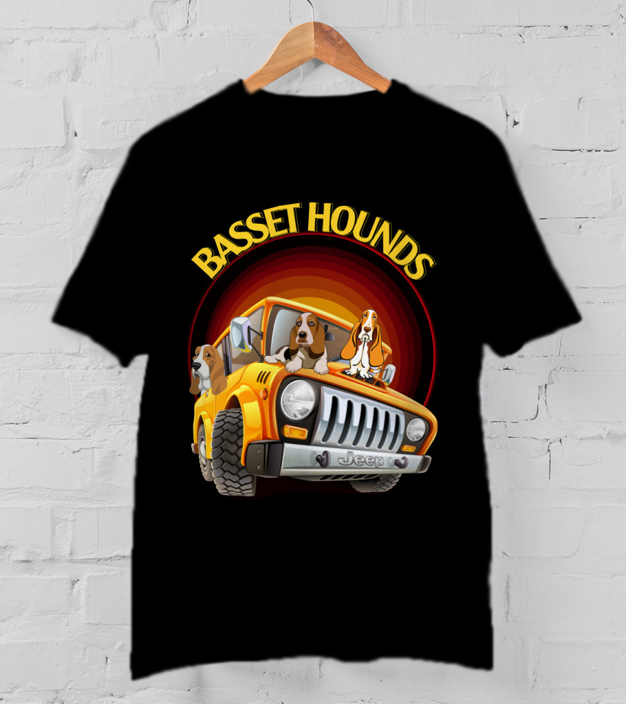 Basset Hounds Jeep Adventure With Dh 51 Basset Hounds Car T-Shirt