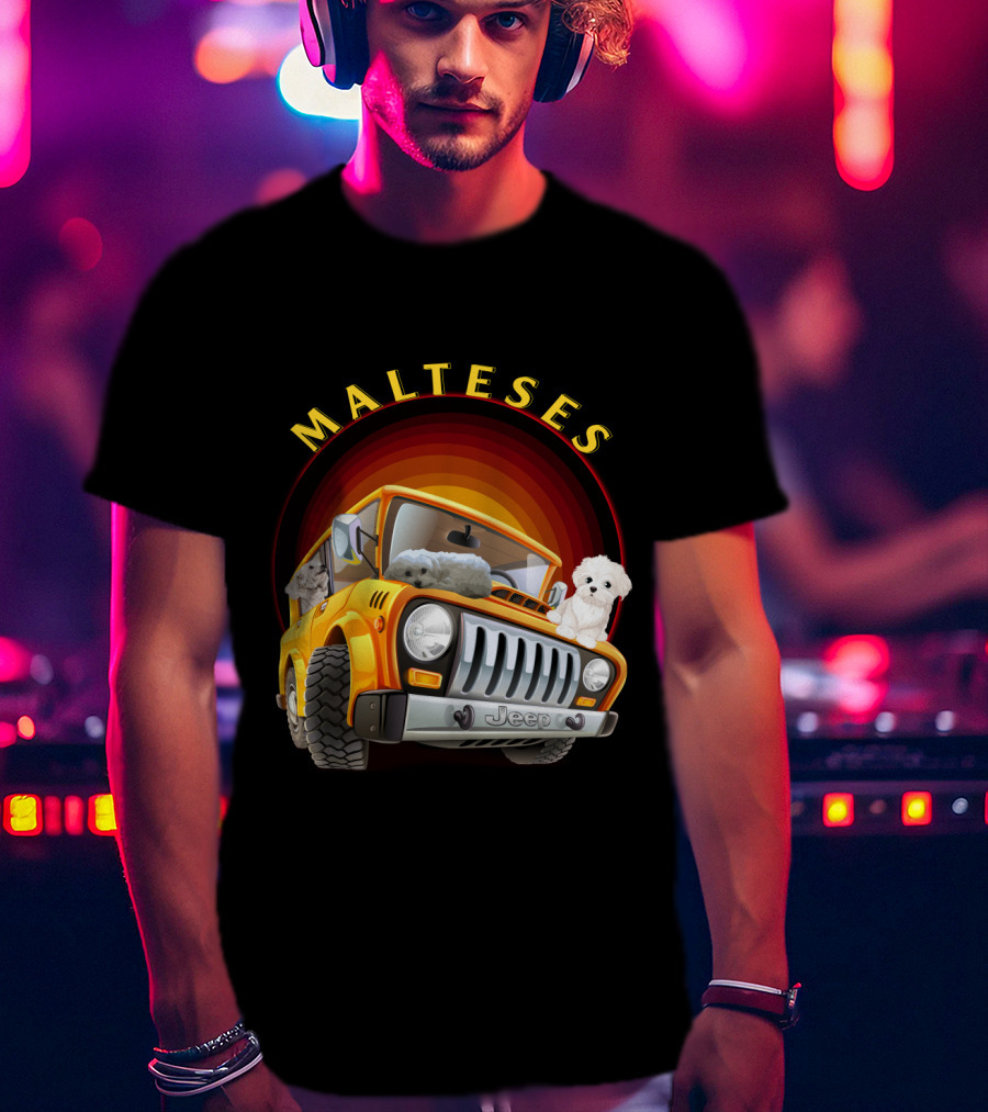 Malteses Jeep With Maltese Dogs T-Shirt