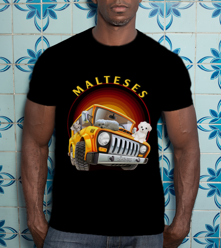Malteses Jeep With Maltese Dogs T-Shirt