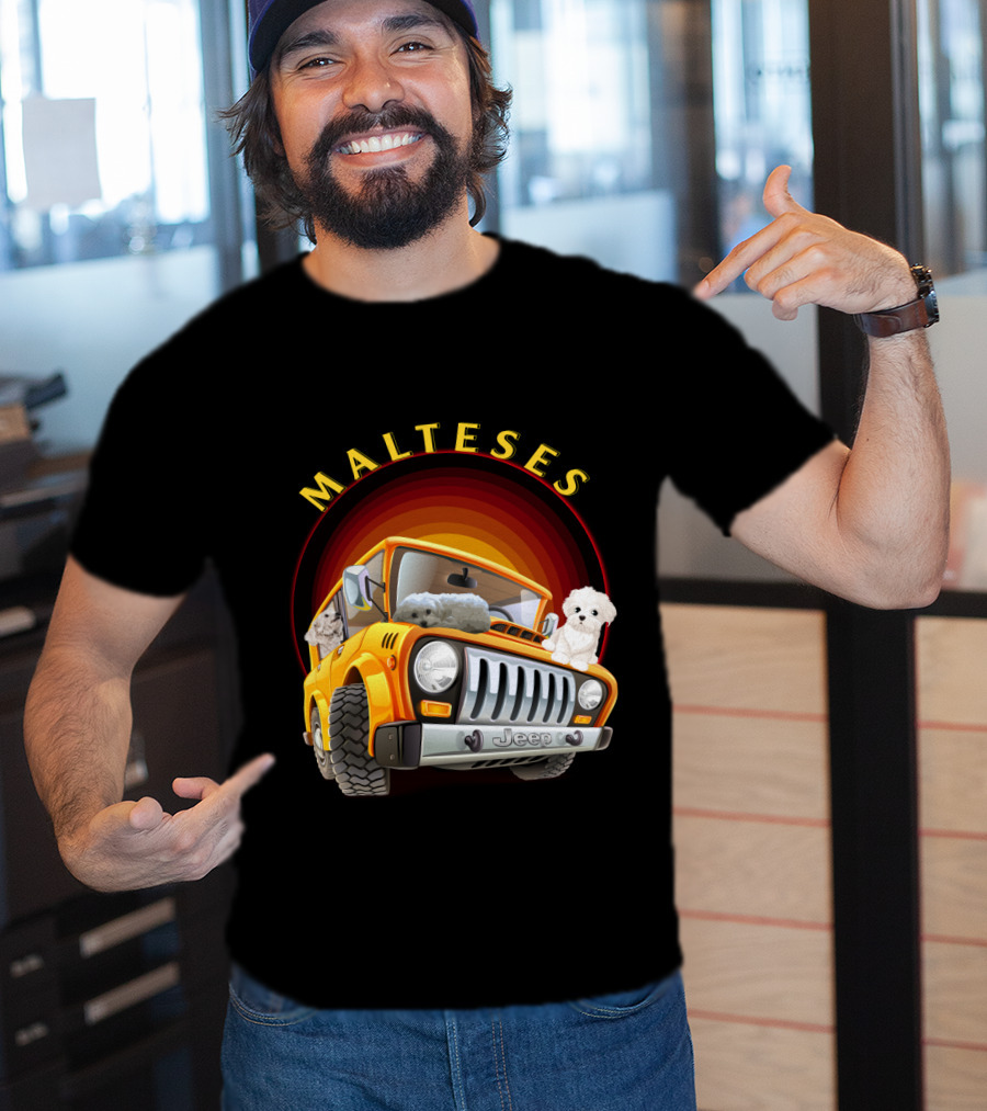 Malteses Jeep With Maltese Dogs T-Shirt