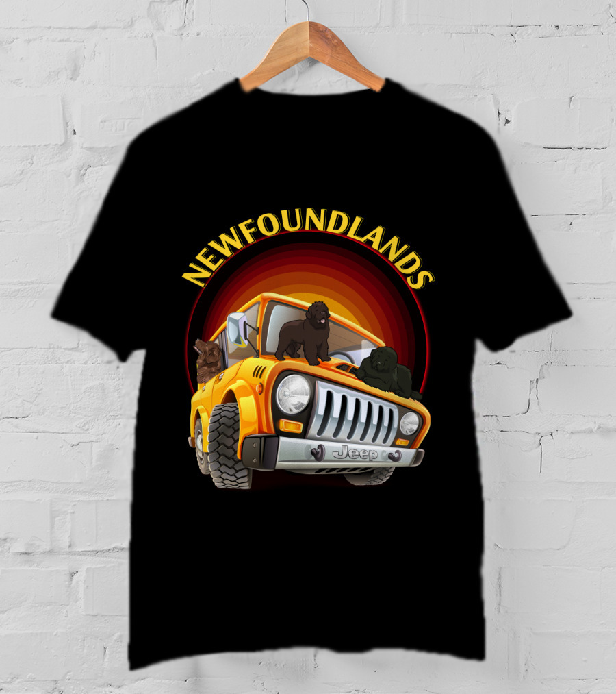 Newfoundlands Jeep Adventure With Dogs In Sunset Circle T-Shirt