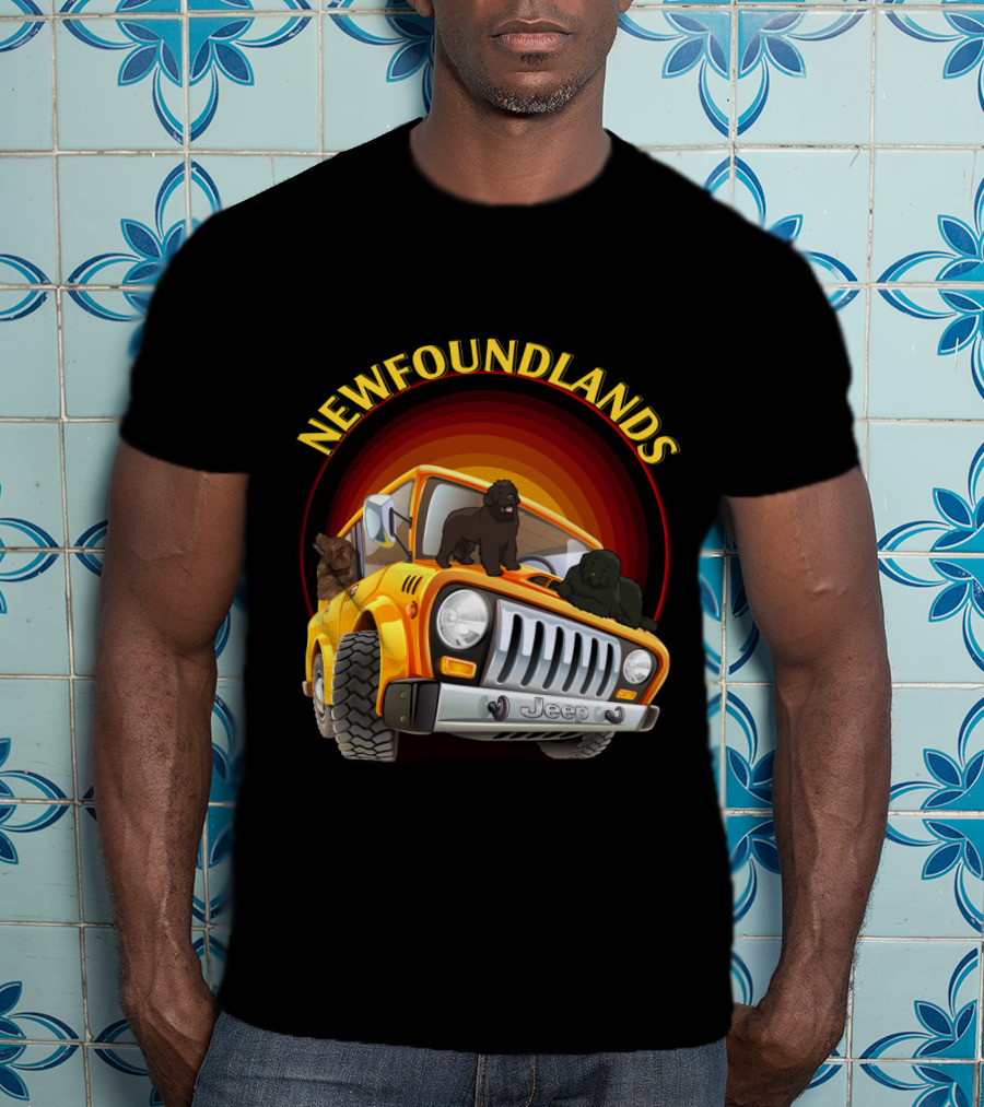 Newfoundlands Jeep Adventure With Dogs In Sunset Circle T-Shirt