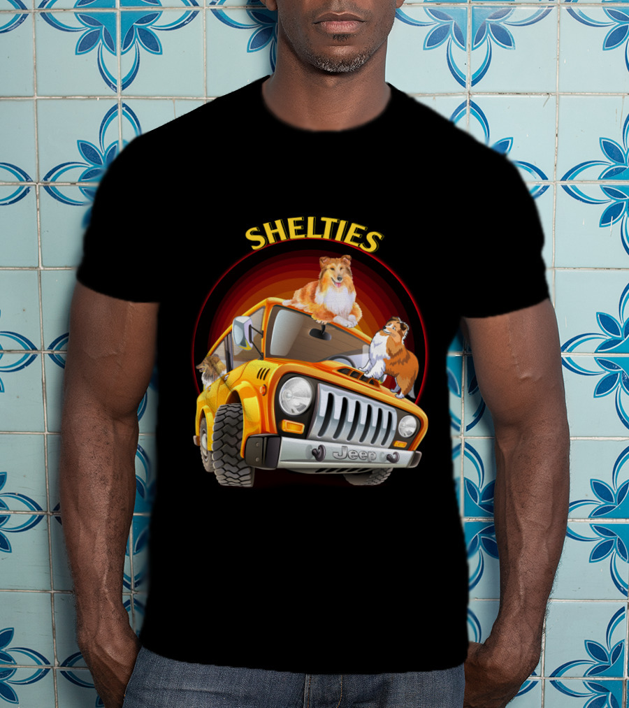 Shelties On Jeep Adventure Dh T-Shirt