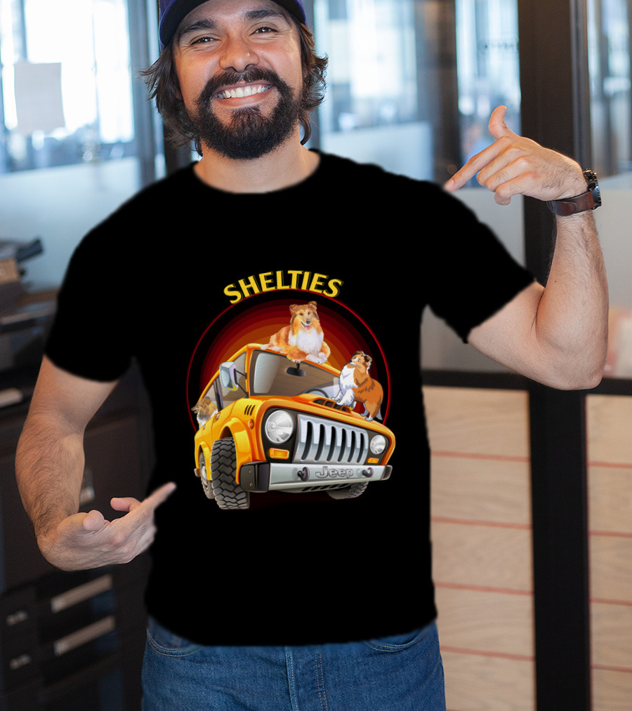 Shelties On Jeep Adventure Dh T-Shirt