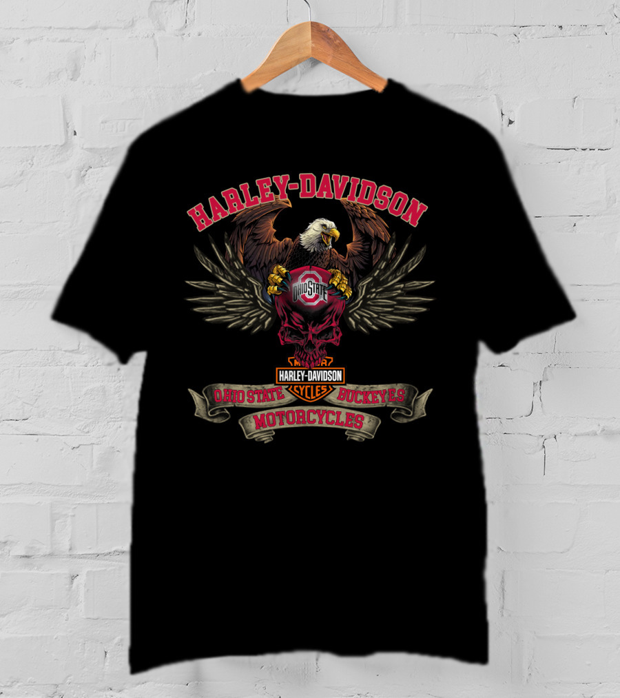 Harley Davidson Ohio State Buckeyes Motorcycles Eagle T-Shirt