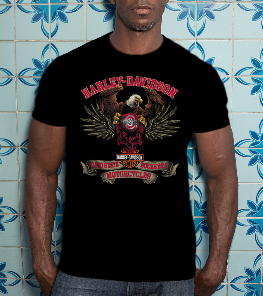 Harley Davidson Ohio State Buckeyes Motorcycles Eagle T-Shirt