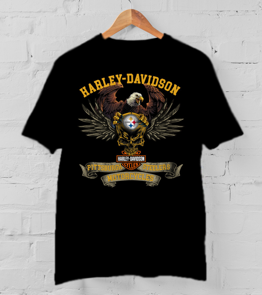 Harley Davidson Pittsburgh Steelers Motorcycles Cycles Eagle T-Shirt