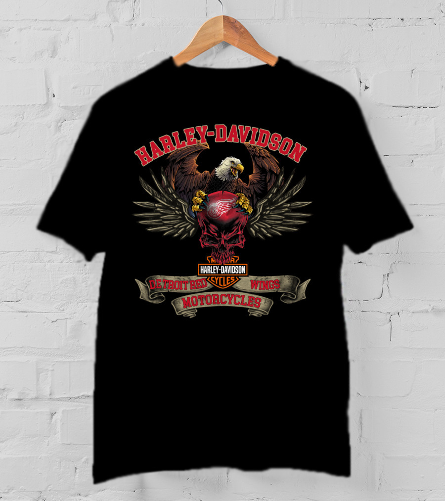 Harley Davidson Detroit Red Wings Motorcycles Eagle T-Shirt