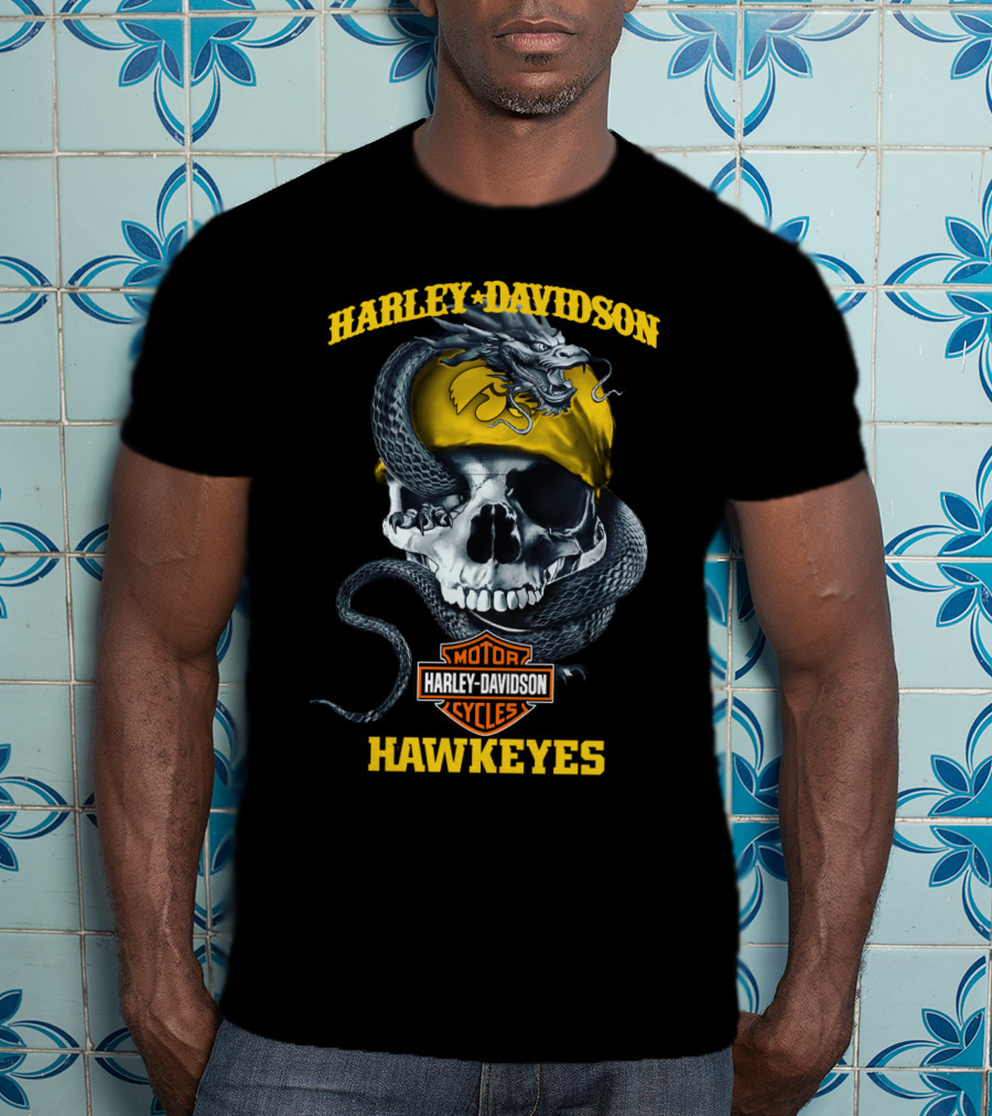 Harley Davidson Motor Cycles Hawkeyes Skull Snake T-Shirt