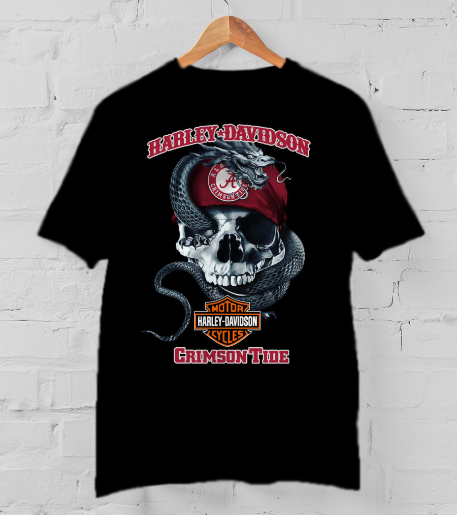 Harley Davidson Alabama Crimson Tide Skull Snake Motor Cycles T-Shirt