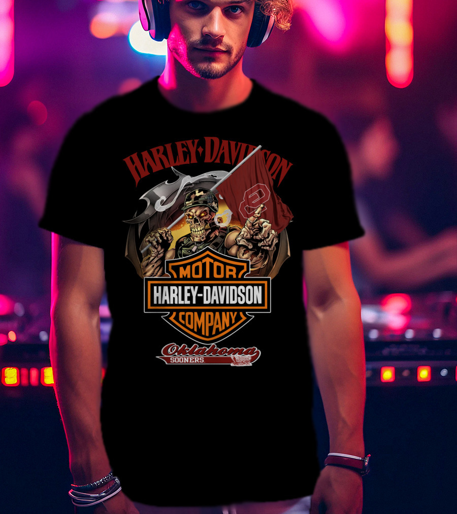 Harley Davidson Motor Company Oklahoma Sooners Skeleton Rider T-Shirt