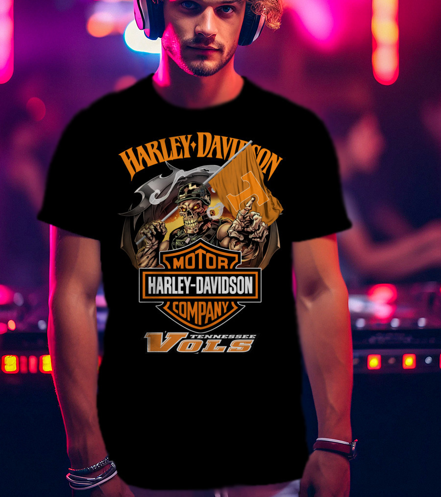 Harley Davidson Tennessee Volunteers Vols Skeleton T-Shirt