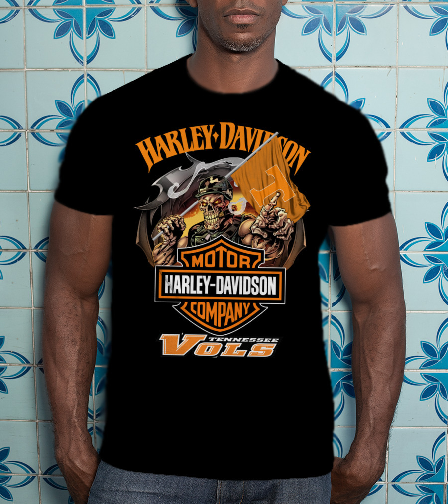 Harley Davidson Tennessee Volunteers Vols Skeleton T-Shirt