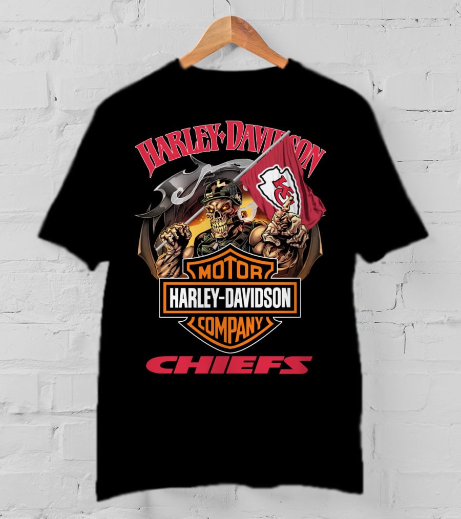 Harley Davidson Company Chiefs Kansas City Flag Skeleton Rider T-Shirt