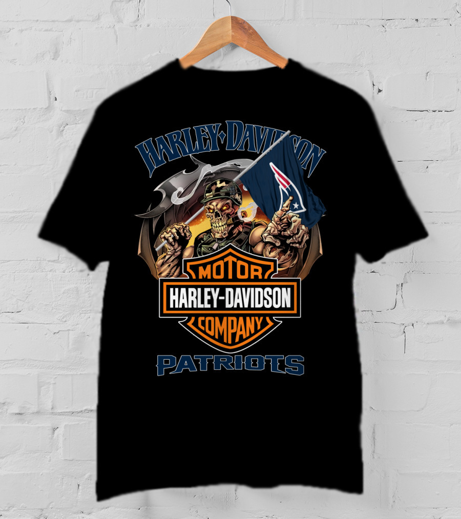 Harley Davidson Motor Company Patriots New England Skull T-Shirt