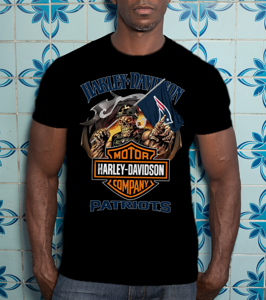 Harley Davidson Motor Company Patriots New England Skull T-Shirt