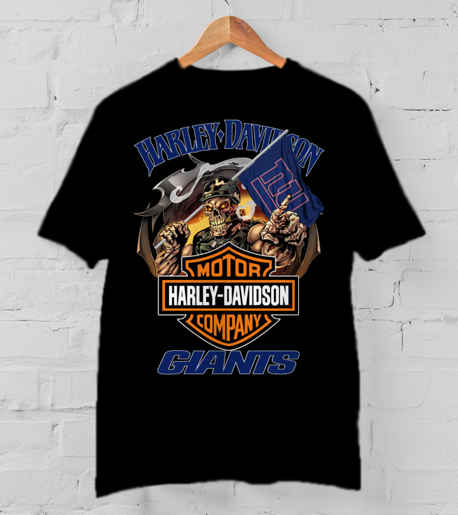 Harley Davidson Motor Company Giants Flag Skeleton Rider T-Shirt