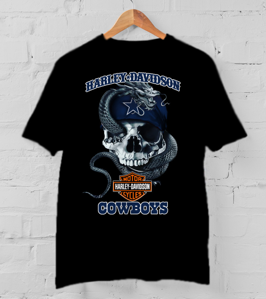 Harley Davidson Motor Cycles Cowboys Skull With Star And Snake T-Shirt