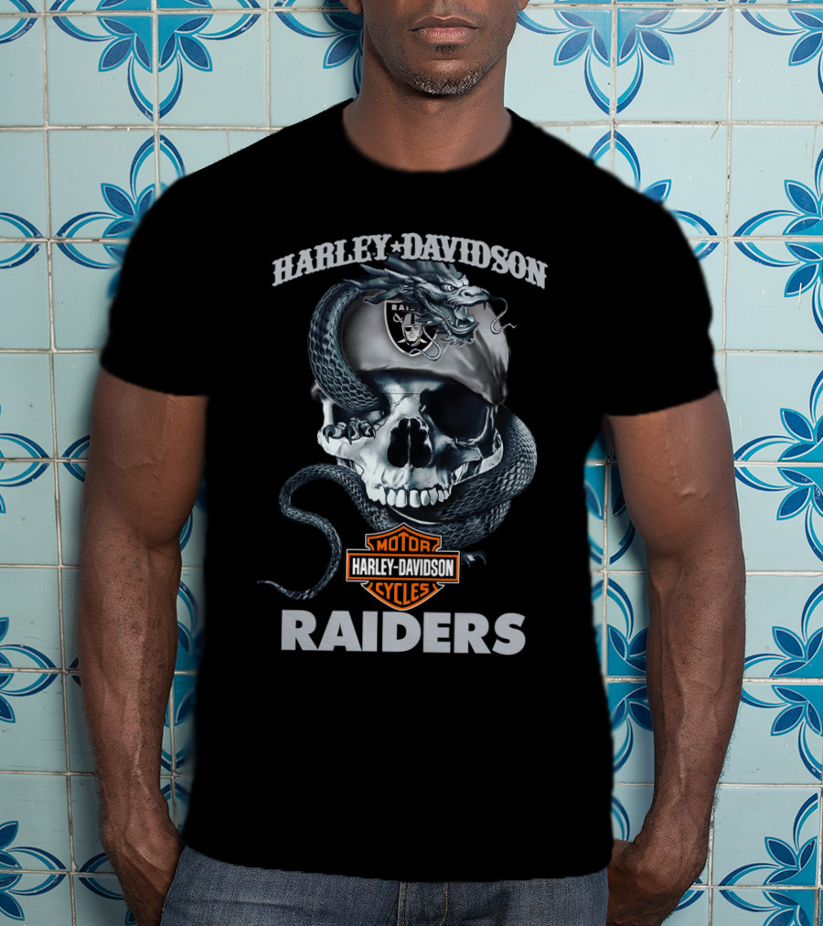 Harley Davidson Raiders Skull With Snake T-Shirt