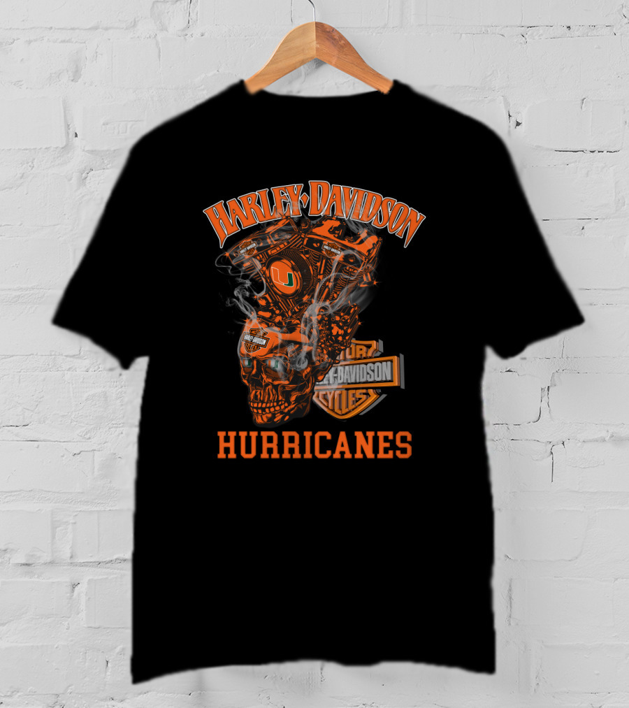 Harley Davidson Miami Hurricanes Engine Skull T-Shirt