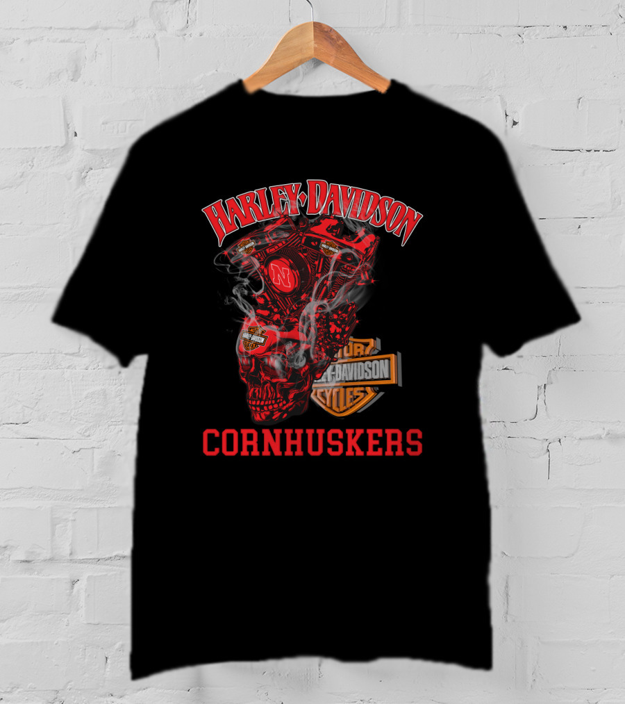 Harley Davidson Cornhuskers Nebraska Engine Smoke T-Shirt