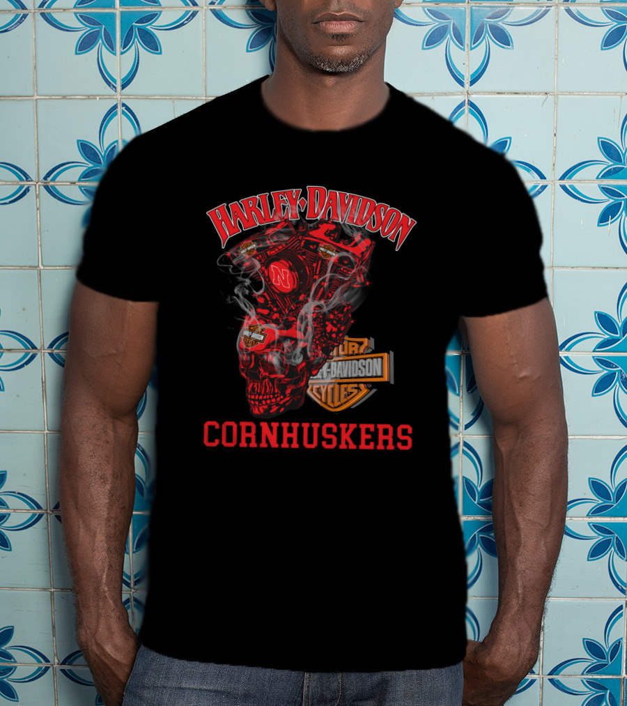 Harley Davidson Cornhuskers Nebraska Engine Smoke T-Shirt