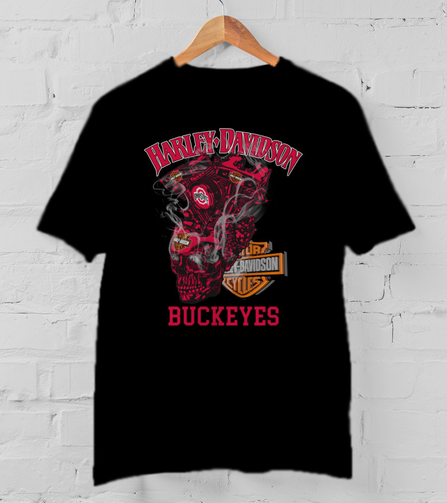 Harley Davidson Ohio State Buckeyes Skull Engine T-Shirt