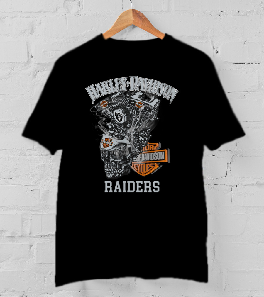 Harley Davidson Raiders Skull Engine Art With Oakland Theme T-Shirt