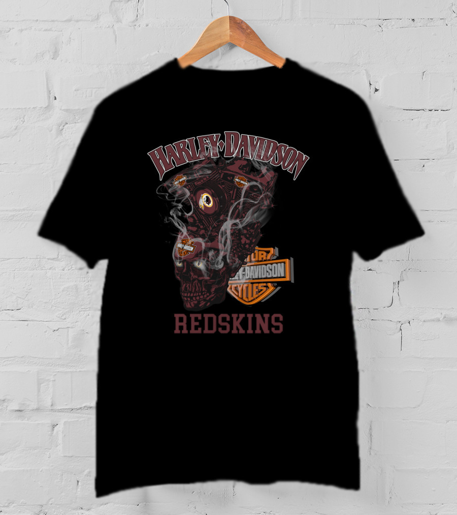 Harley Davidson Redskins Smoky Skull Engine T-Shirt