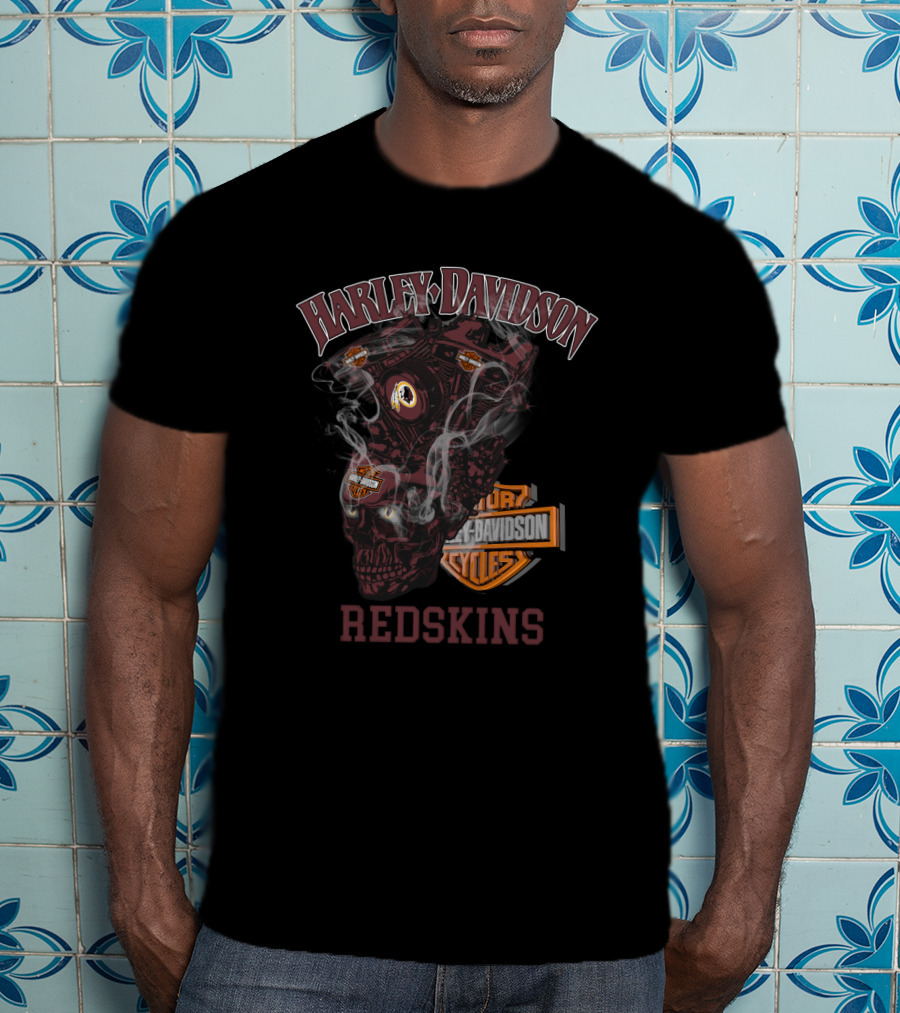 Harley Davidson Redskins Smoky Skull Engine T-Shirt