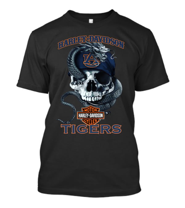 Harley Davidson Auburn Tigers Skull And Snake T-Shirt
