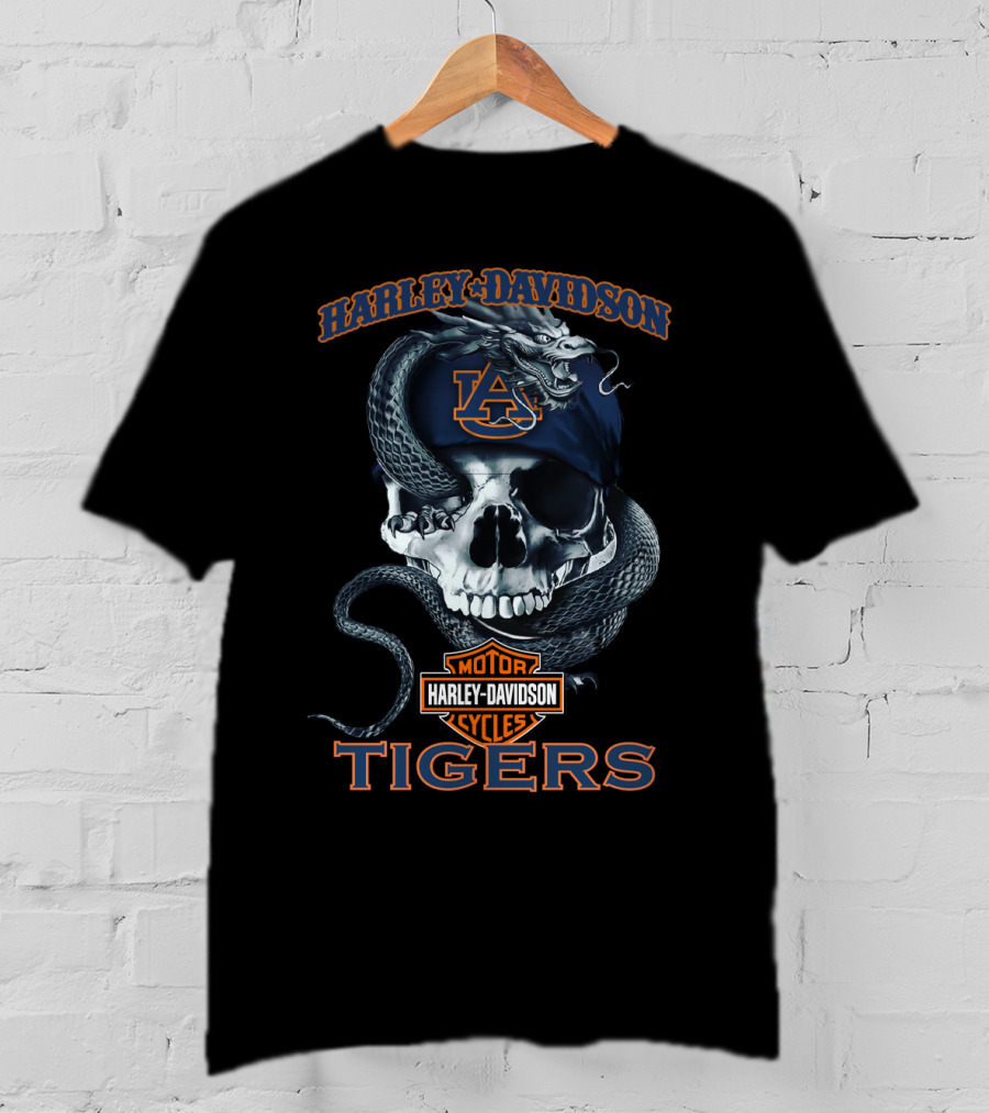 Harley Davidson Auburn Tigers Skull And Snake T-Shirt