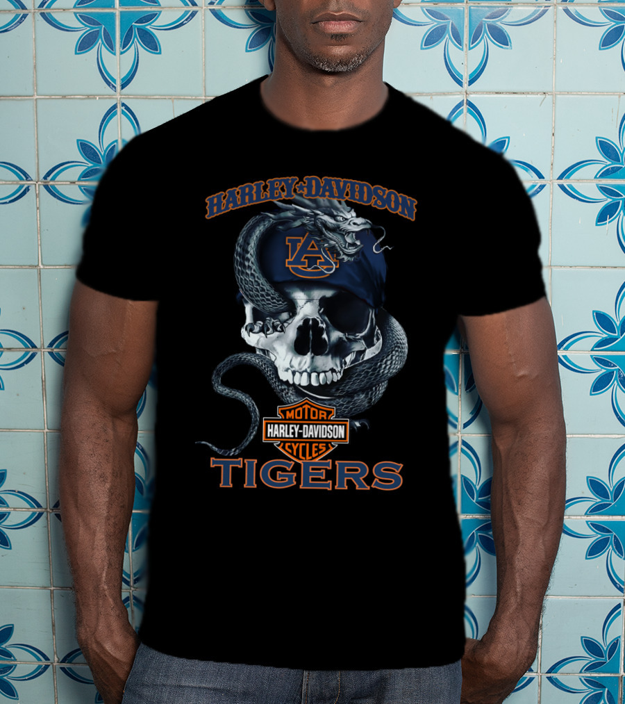 Harley Davidson Auburn Tigers Skull And Snake T-Shirt