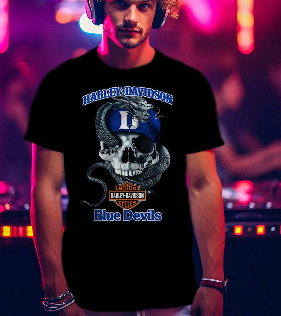 Harley Davidson Blue Devils Skull And Snake Duke University T-Shirt