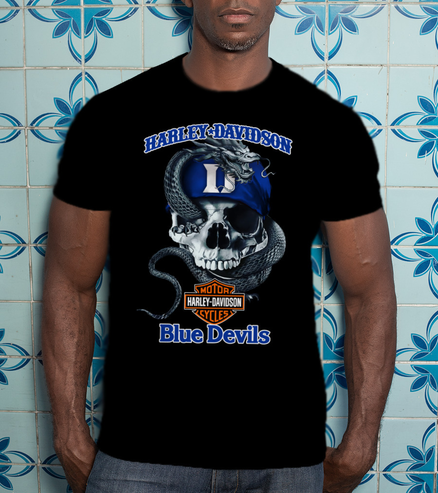 Harley Davidson Blue Devils Skull And Snake Duke University T-Shirt