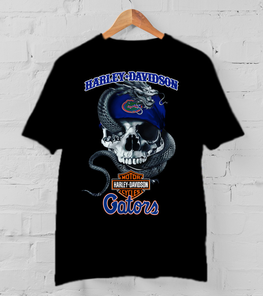 Harley Davidson Motorcycles Gators Florida Skull And Snake T-Shirt