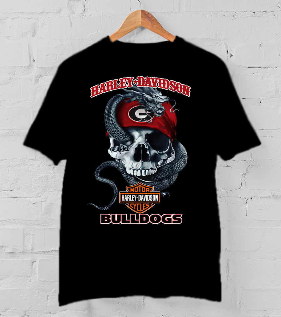 Harley Davidson Motor Cycles Bulldogs Skull Snake G T-Shirt