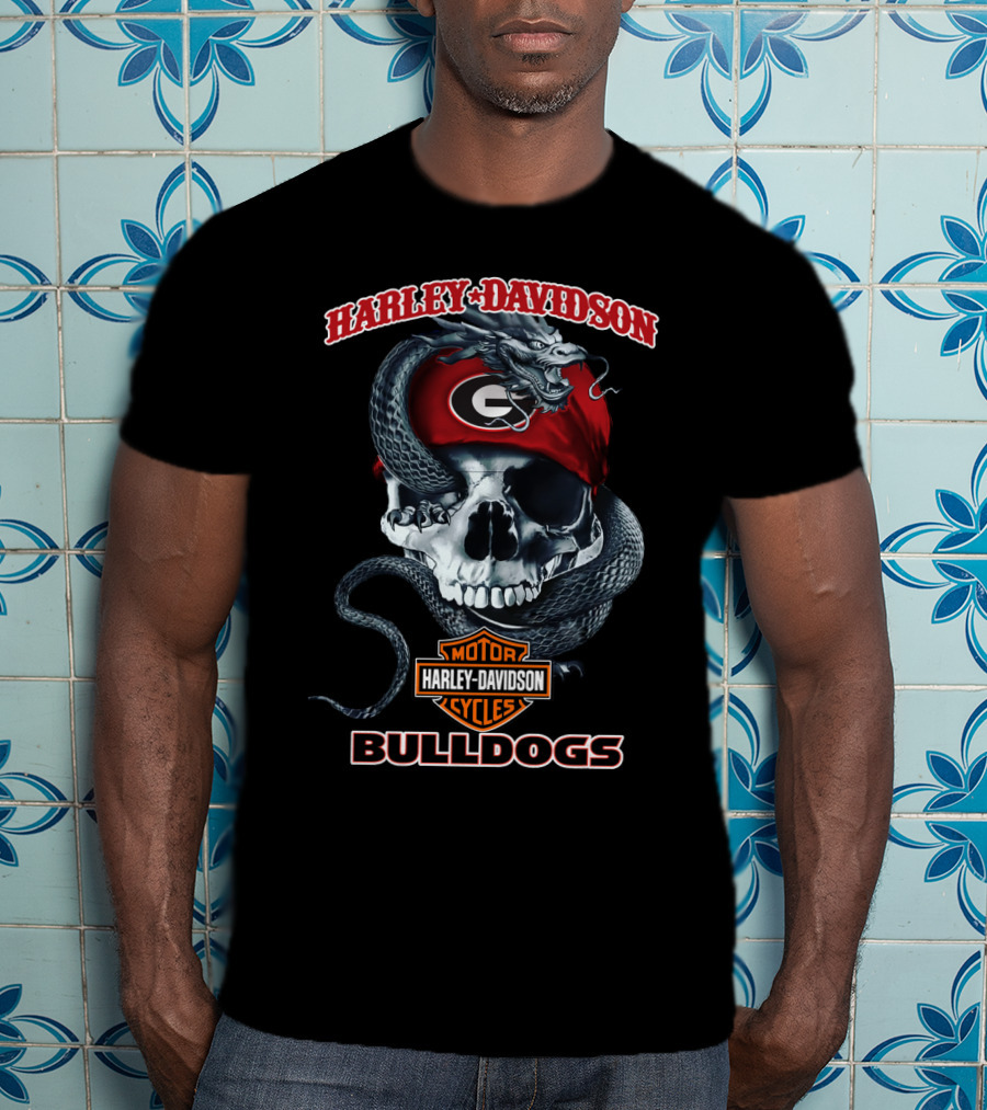 Harley Davidson Motor Cycles Bulldogs Skull Snake G T-Shirt