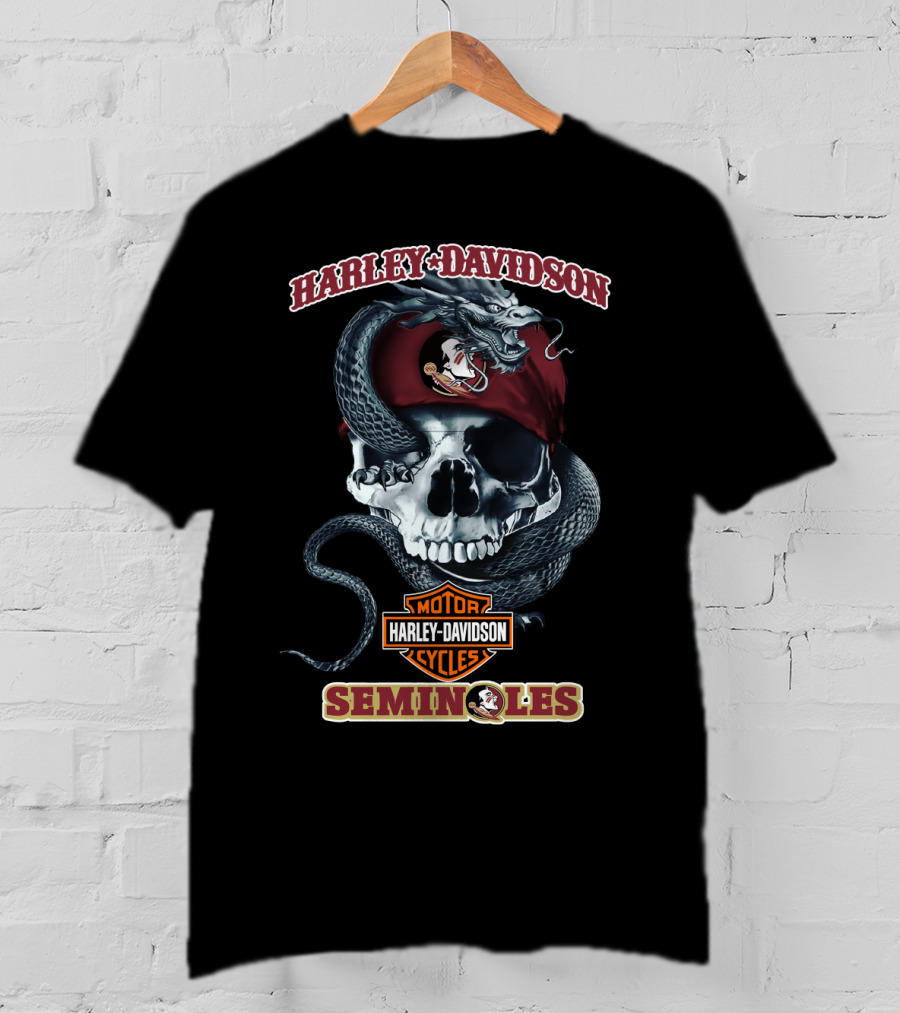 Harley Davidson Motor Cycles Florida State Seminoles Skulls And Snakes T-Shirt