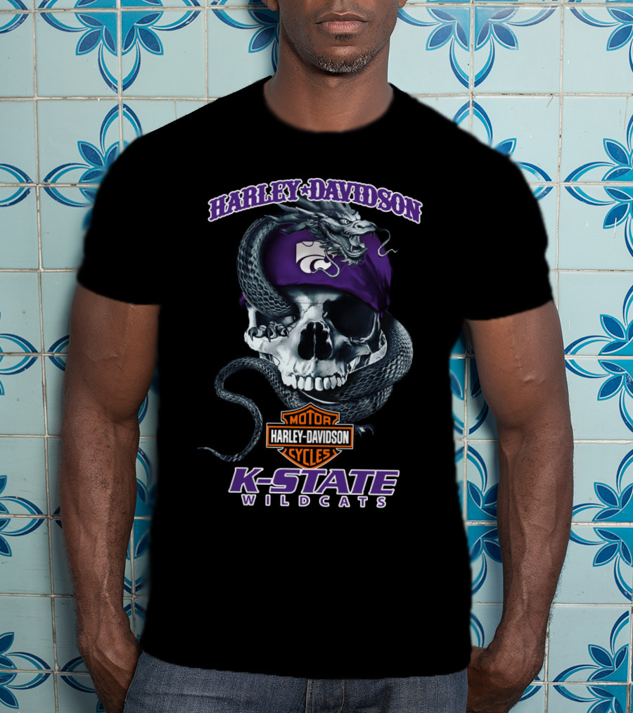 Harley Davidson K-State Wildcats Skull Snake T-Shirt