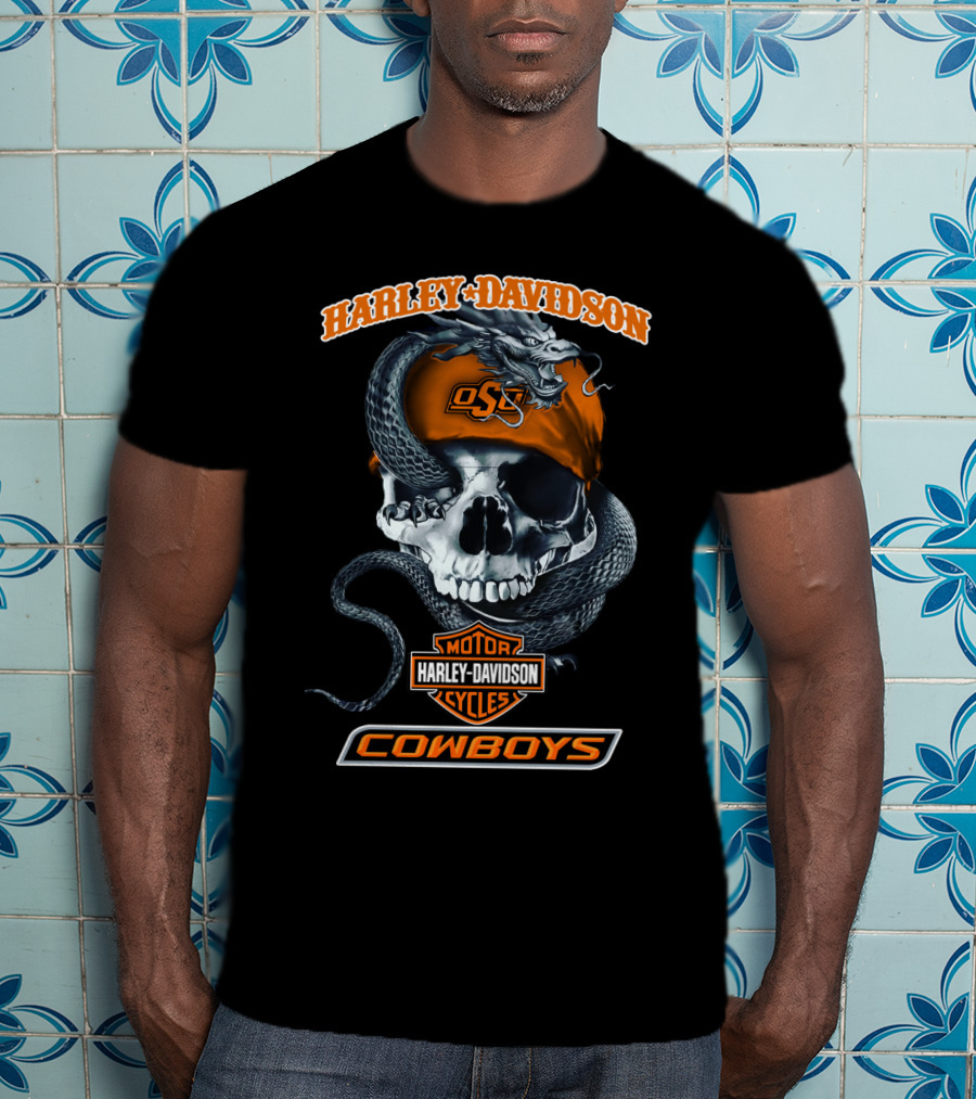 Harley Davidson Osu Cowboys Skull And Snake T-Shirt