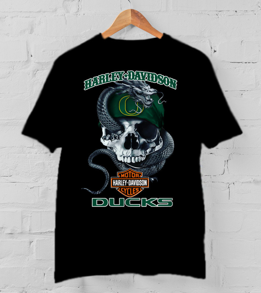 Harley Davidson Motor Cycles Ducks Skull Snake Oregon T-Shirt