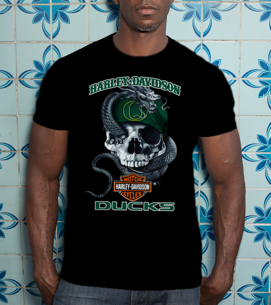 Harley Davidson Motor Cycles Ducks Skull Snake Oregon T-Shirt