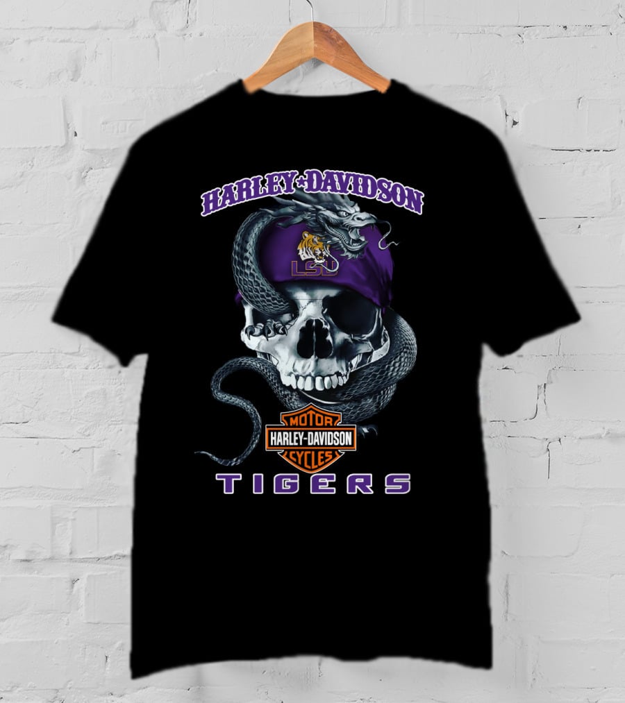 Harley Davidson Lsu Tigers Skull Snake T-Shirt