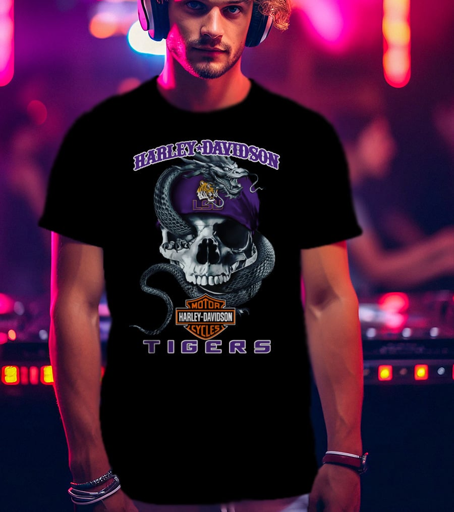 Harley Davidson Lsu Tigers Skull Snake T-Shirt