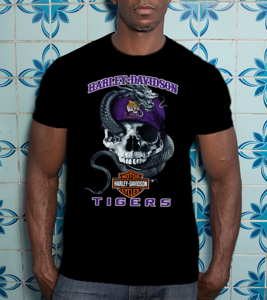 Harley Davidson Lsu Tigers Skull Snake T-Shirt