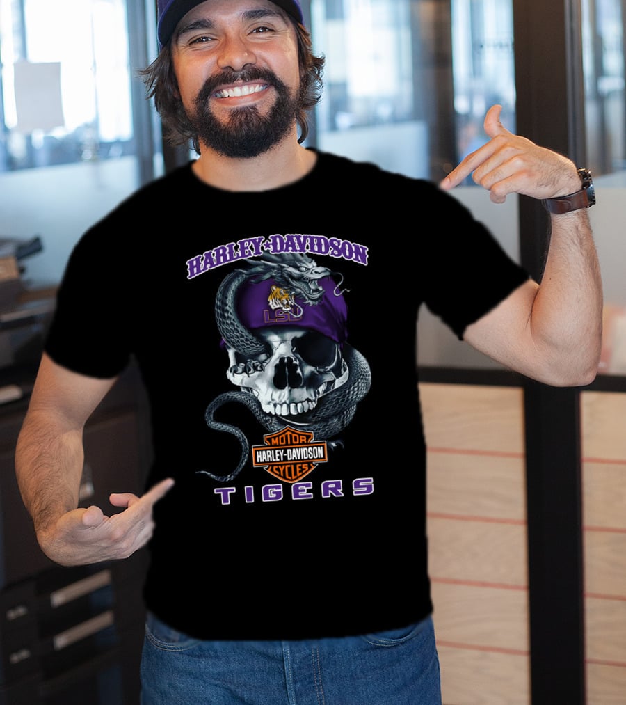 Harley Davidson Lsu Tigers Skull Snake T-Shirt